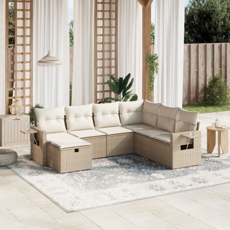 Set sofás de jardín 7 piezas y cojines ratán sintético beige vidaXL