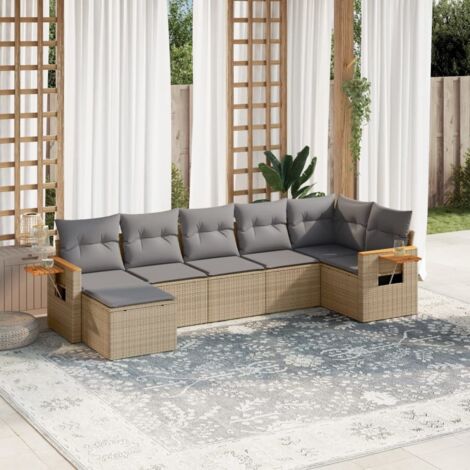 Set sofás de jardín 7 piezas y cojines ratán sintético beige vidaXL
