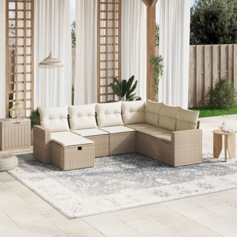 Set sofás de jardín 7 piezas y cojines ratán sintético beige vidaXL