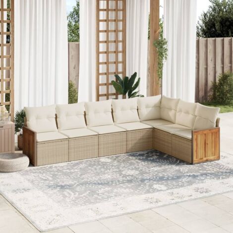 Set sofás de jardín 7 piezas y cojines ratán sintético beige vidaXL