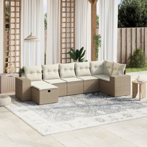 Set sofás de jardín 7 piezas y cojines ratán sintético beige vidaXL