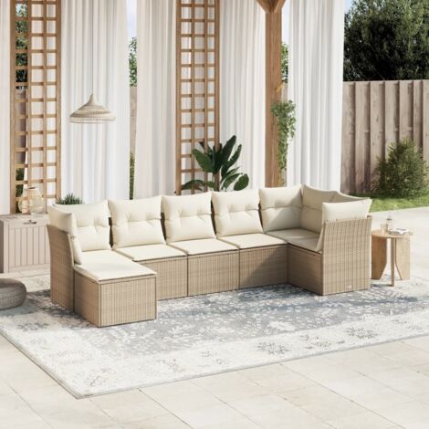 Set sofás de jardín 7 piezas y cojines ratán sintético beige vidaXL
