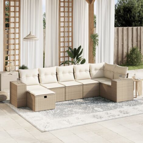 Set sofás de jardín 7 piezas y cojines ratán sintético beige vidaXL
