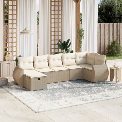 Set sofás de jardín 7 piezas y cojines ratán sintético beige vidaXL