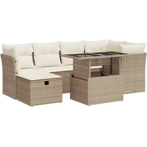 Set sofás de jardín 7 piezas y cojines ratán sintético beige vidaXL