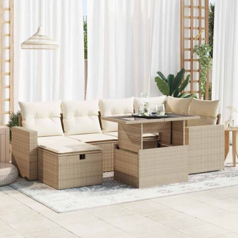 Set sofás de jardín 7 piezas y cojines ratán sintético beige vidaXL