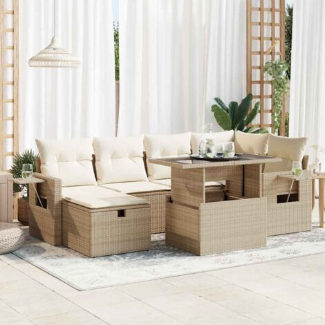 Set sofás de jardín 7 piezas y cojines ratán sintético beige vidaXL