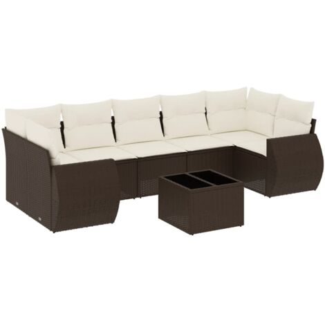 Set sofás de jardín 8 piezas y cojines ratán sintético marrón