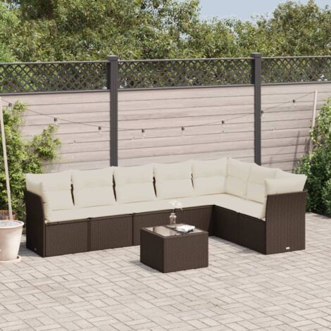 Set sofás de jardín 8 piezas y cojines ratán sintético marrón