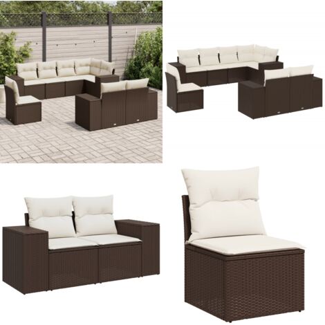 Set sofás de jardín 8 piezas y cojines ratán sintético marrón - Cojines para sofás - Ratán sintético