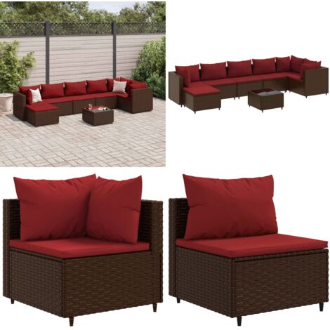 Set sofás de jardín 8 piezas y cojines ratán sintético marrón - Cojines para sofás - Ratán sintético