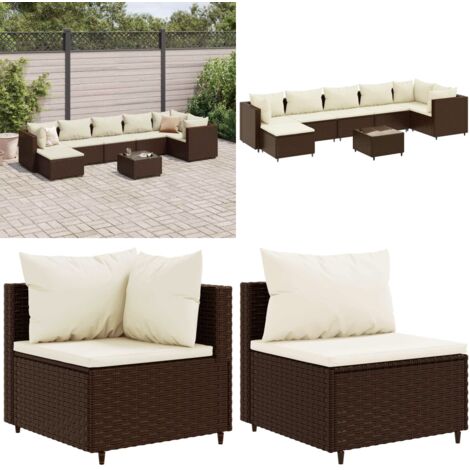 Set sofás de jardín 8 piezas y cojines ratán sintético marrón - Cojines para sofás - Ratán sintético