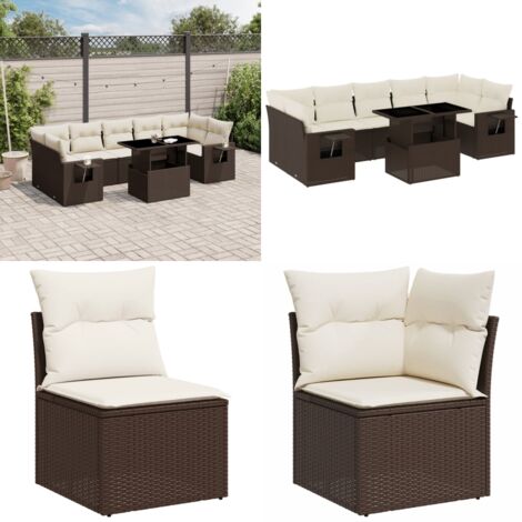 Set sofás de jardín 8 piezas y cojines ratán sintético marrón - Cojines para sofás - Ratán sintético
