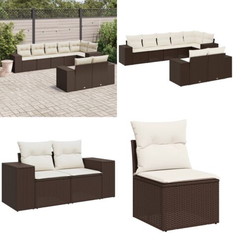 Set sofás de jardín 8 piezas y cojines ratán sintético marrón - Cojines para sofás - Ratán sintético