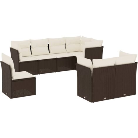 Set sofás de jardín 8 piezas y cojines ratán sintético marrón vidaXL