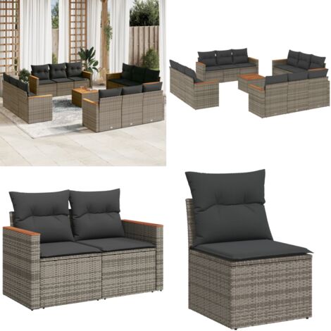 Set sofás de jardín con cojines 13 piezas ratán sintético gris - Cojines para sofás - Ratán sintético
