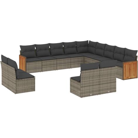 Set sofás de jardín con cojines 13 piezas ratán sintético gris vidaXL