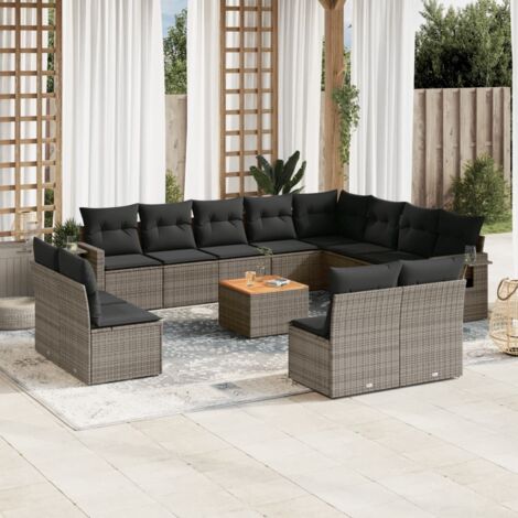 Set sofás de jardín con cojines 13 piezas ratán sintético gris vidaXL