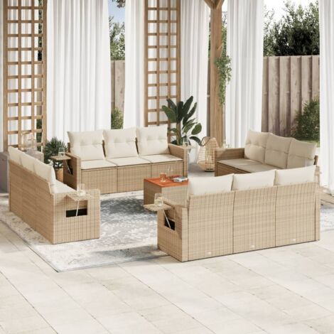 Set sofás de jardín con cojines 13 pzas ratán sintético beige vidaXL