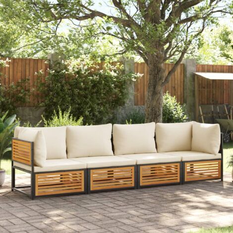 Set sofás de jardín con cojines 4 pzas madera maciza de acacia