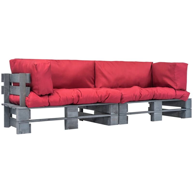 

Set sofas de jardin de pales 2 pzas cojin rojo madera pino