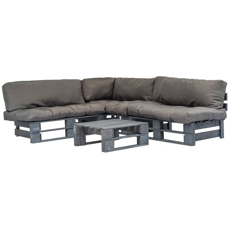 

Set sofas de jardin de pales 4 piezas y cojines grises madera