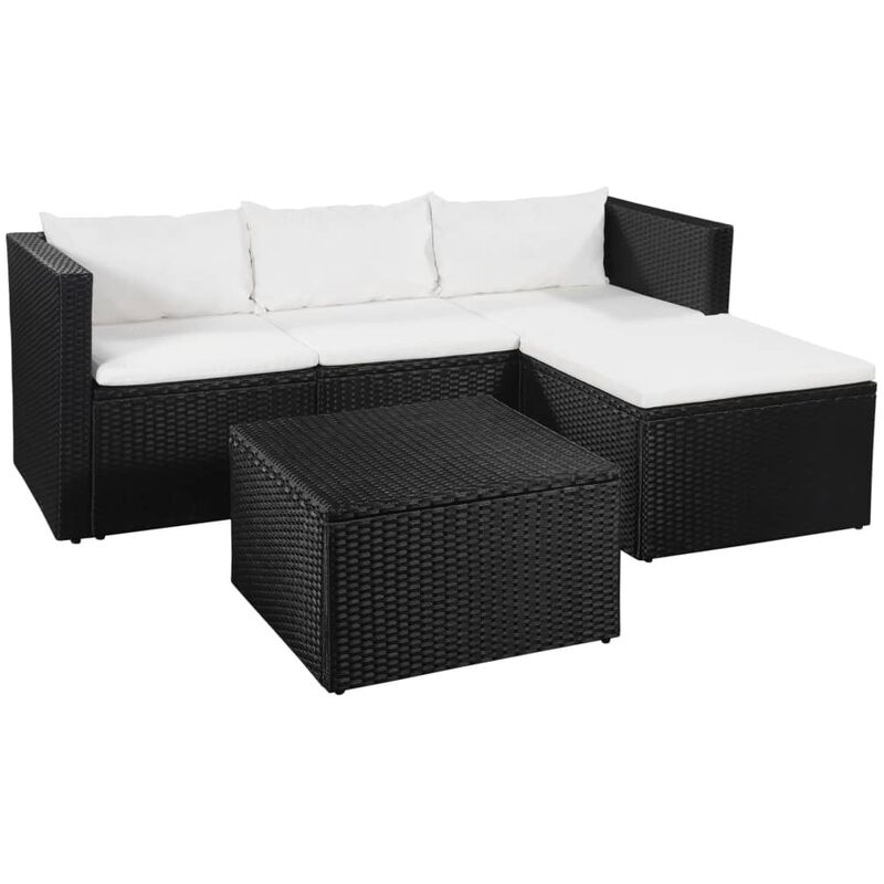 

vidaXL Set de muebles de jardín 3 pzas ratán sintético negro y blanco - Negro
