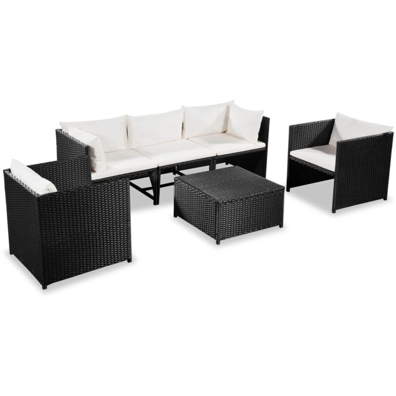 

vidaXL Set muebles de jardín 6 piezas y cojines ratán sintético negro - Negro