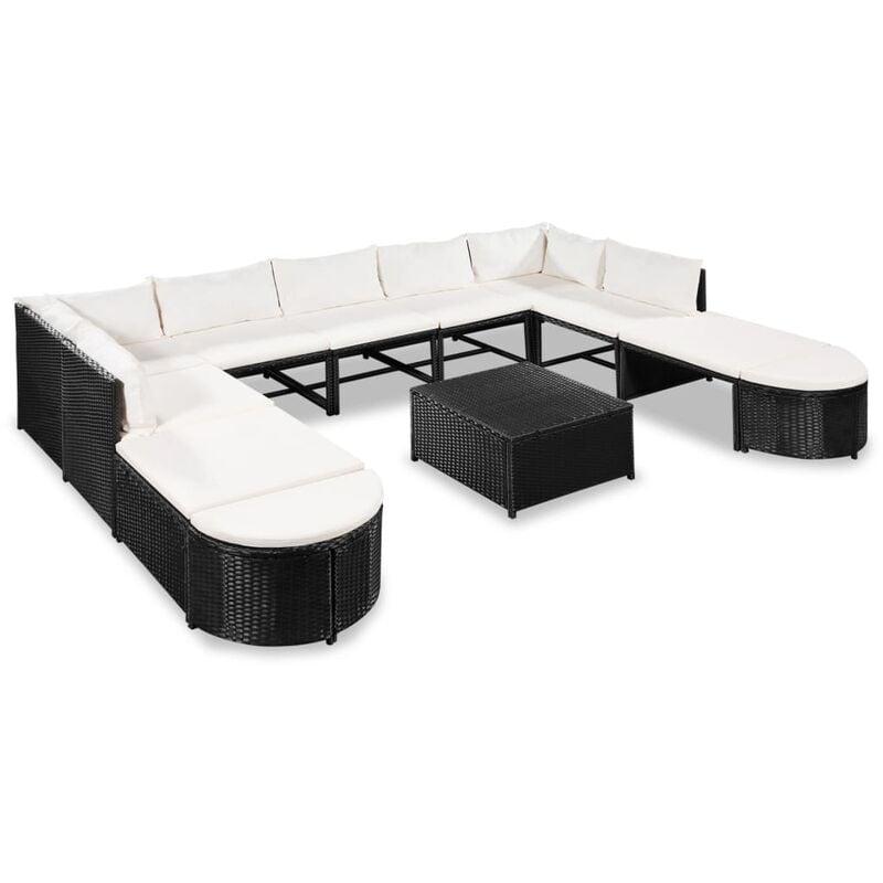 

Muebles de jardín y cojines 12 piezas ratán sintético negro - Negro - Vidaxl