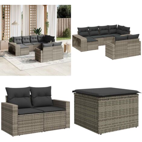 Set sofás jardín 10 pzas con cojines ratán sintético gris claro - Cojines para sofás - Ratán sintético