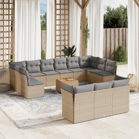 Set sofás jardín 14 pzas y cojines ratán sintético beige mezcla vidaXL