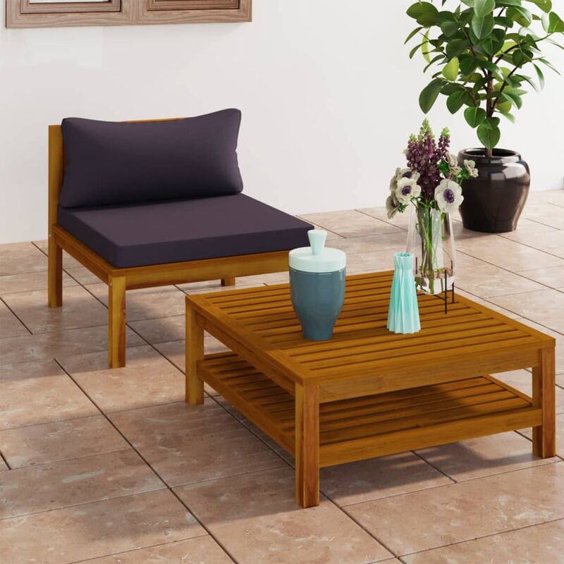 

Set sofás jardín 2 pzas con cojines gris oscuro madera acacia