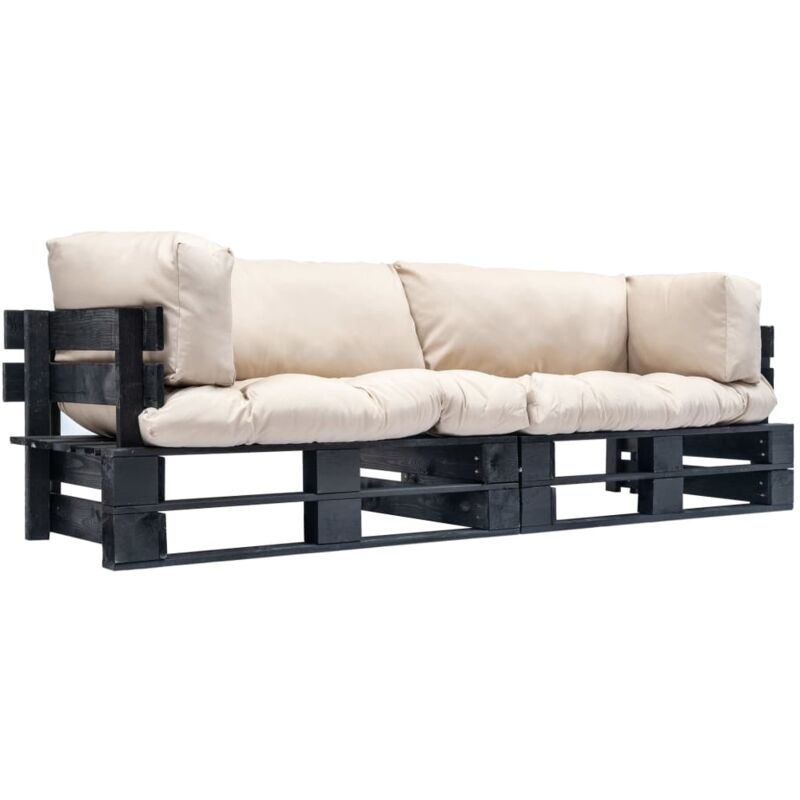 

vidaXL Set sofás jardín de palés 2 uds cojines arena madera pino - Beige