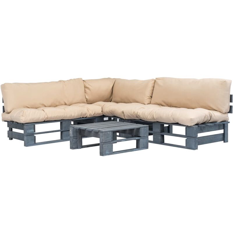 

vidaXL Set de sofás jardín de palés 4 pzas y cojines arena madera - Beige