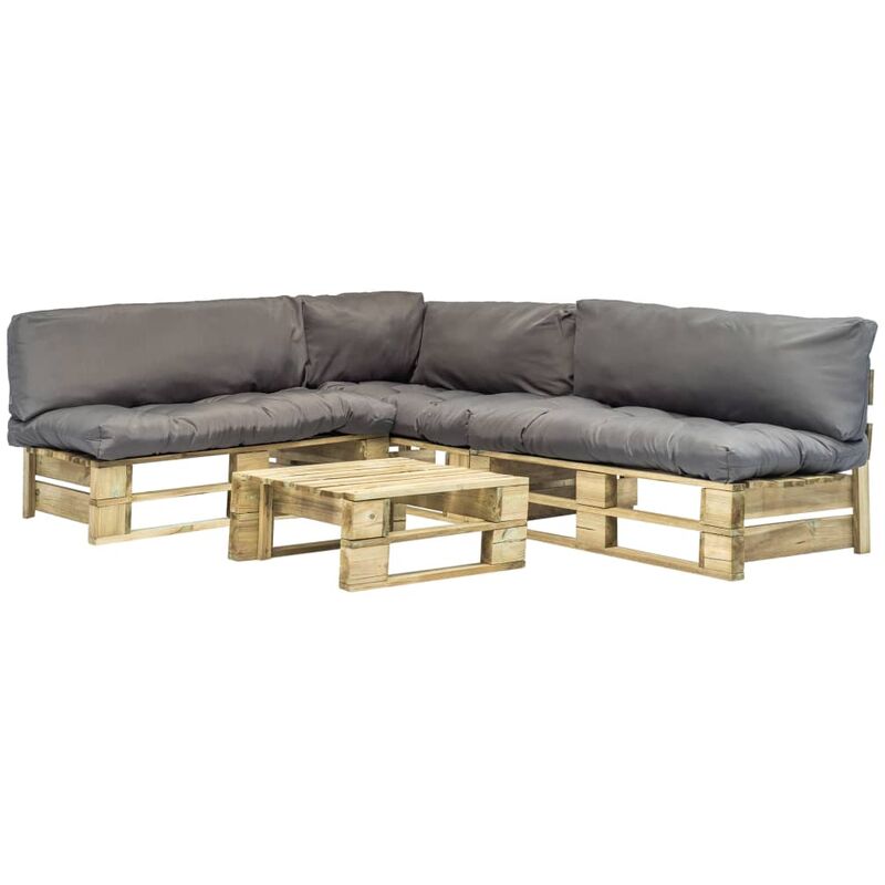 

Set sofas jardin de pales 4 pzas y cojines grises madera