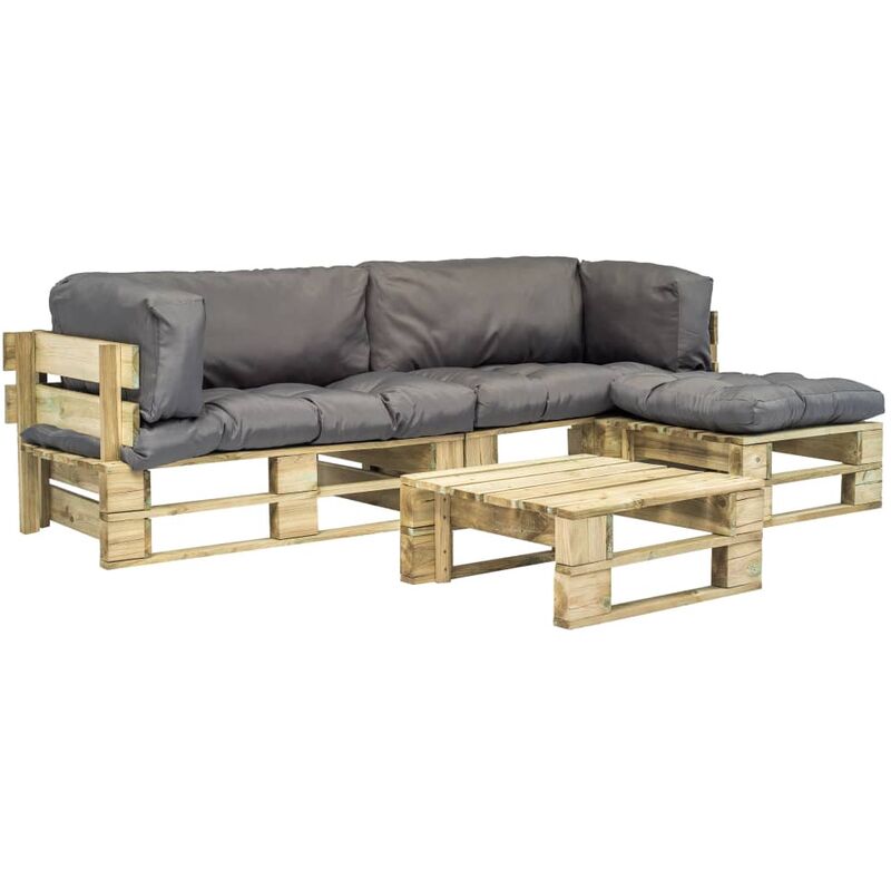 

Set sofás jardín de palés 4 pzas y cojines grises madera