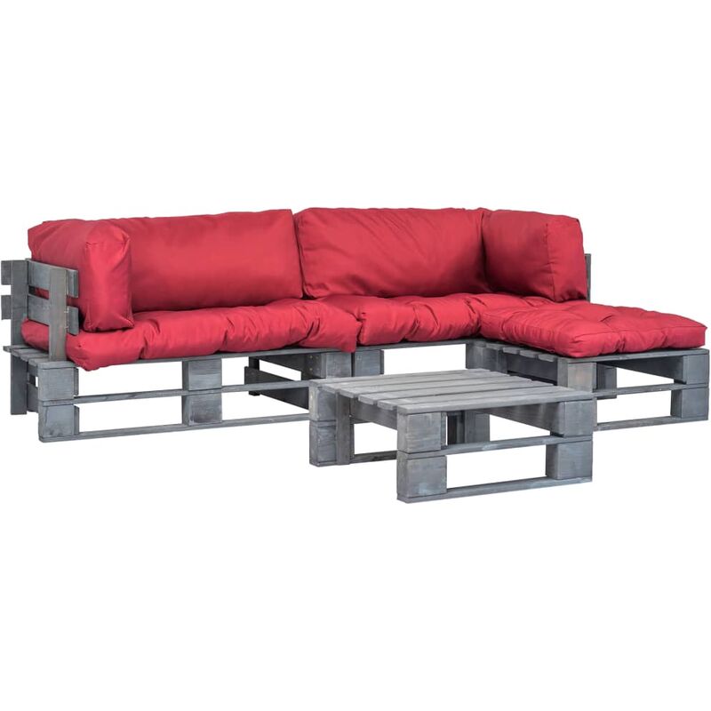 

Set sofás jardín de palés 4 pzas y cojines rojos madera