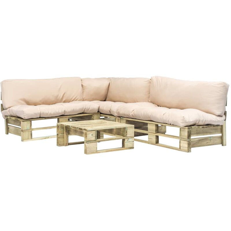 

vidaXL Set de sofás jardín de palés 4 pzas y cojines arena madera - Beige
