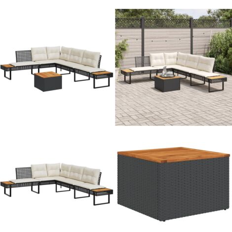 Set sofás jardín y cojines 2 pzas ratán sintético acacia negro - Cojines para sofá - Ratán sintético