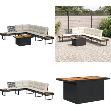 Set sofás jardín y cojines 2 pzas ratán sintético acacia negro - Cojines para sofá - Ratán sintético