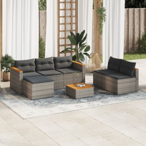 Set sofás jardín y cojines 5 pzas ratán sintético acacia gris vidaXL