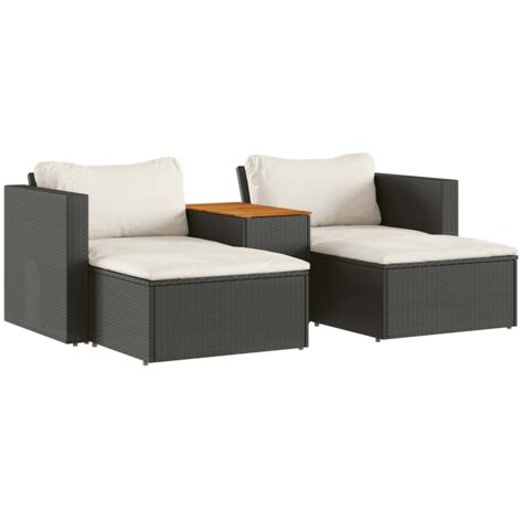 Set sofás jardín y cojines 5 pzas ratán sintético acacia negro vidaXL