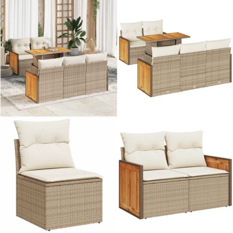 Set sofás jardín y cojines 6 pzas ratán sintético acacia beige - Cojines para sofás - Ratán sintético
