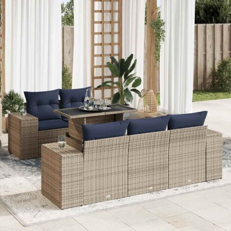 Set sofás jardín y cojines 6 pzas ratán sintético acacia gris vidaXL