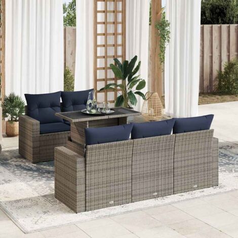 Set sofás jardín y cojines 6 pzas ratán sintético acacia gris vidaXL
