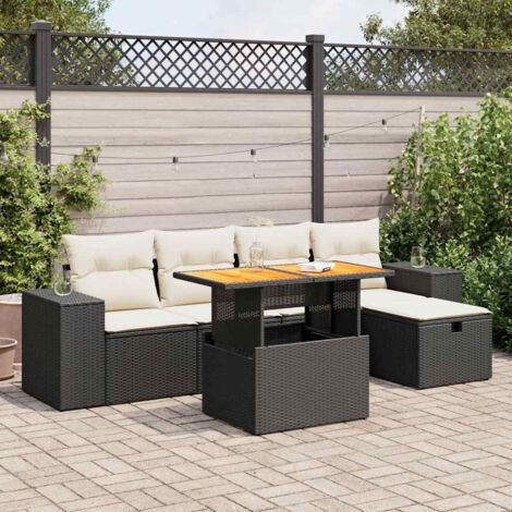Set sofás jardín y cojines 6 pzas ratán sintético acacia negro vidaXL