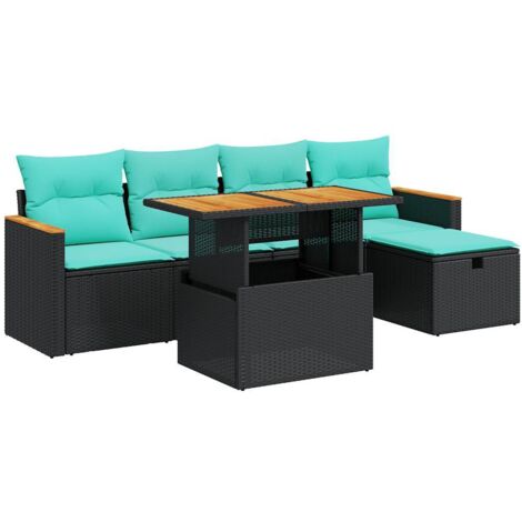 Set sofás jardín y cojines 6 pzas ratán sintético acacia negro vidaXL