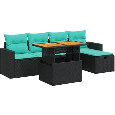 Set sofás jardín y cojines 6 pzas ratán sintético acacia negro vidaXL