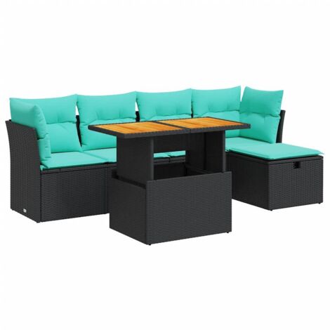 Set sofás jardín y cojines 6 pzas ratán sintético acacia negro vidaXL