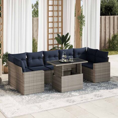 Set sofás jardín y cojines 8 pzas ratán sintético acacia gris vidaXL